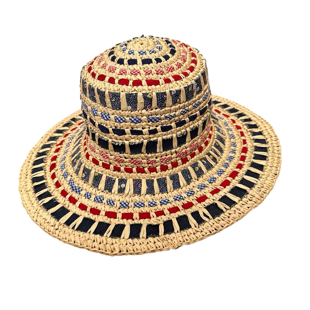 Stylish Multicolor woven Straw Floppy Hat Capellina patterns fabric trim